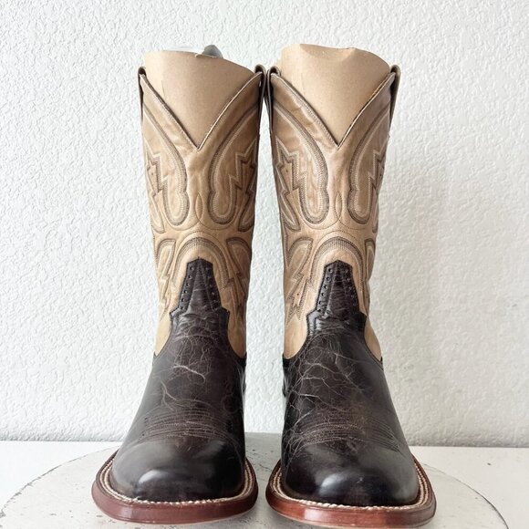 Rod Patrick Mens Cowboy Boots 10AA Antique Mocha Bison Brown Western Blunt Toe - Picture 5 of 11